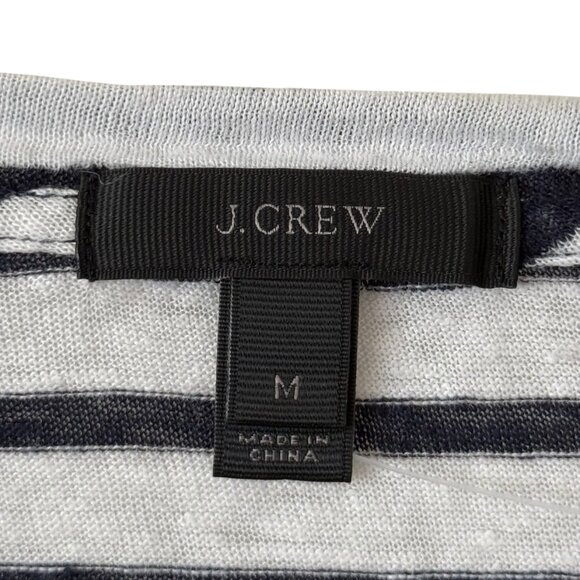 J. Crew 100% Linen Stripe Pom Pom Tassel Short Sleeve Tee Shirt - Medium - Picture 3 of 4